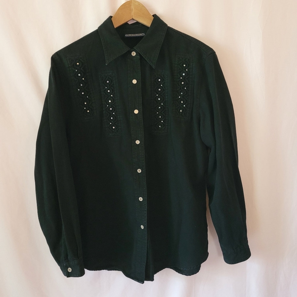 Lafei Nier 100% cotton Western Rodeo button down shirt / shacket. Rhinestones